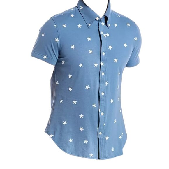 Brooks Brothers Blue Printed White‎ Star Button Down Short Sleeve Shirt - Picture 1 of 11
